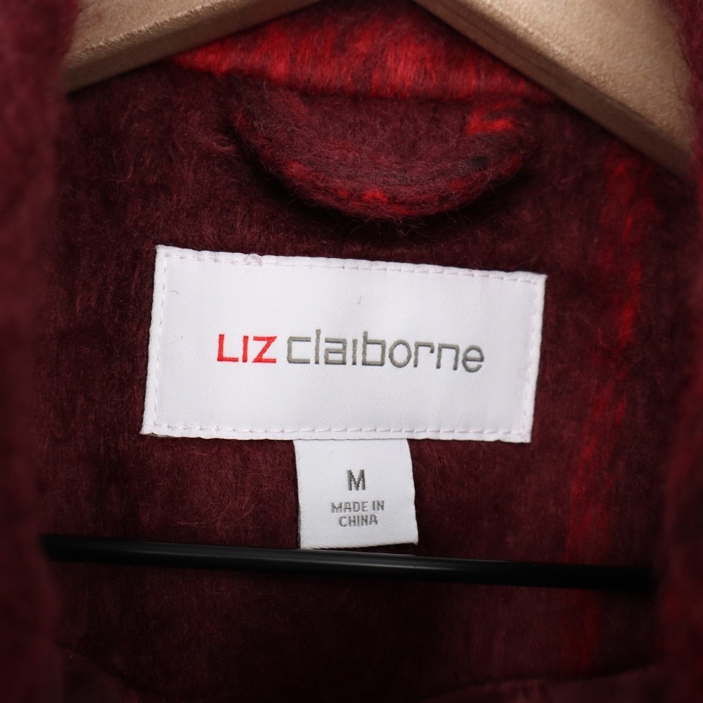 Liz Claiborne Midweight Trench Coat Womens Medium Red Plaid Belted Notch Collar - Picture 3 of 7